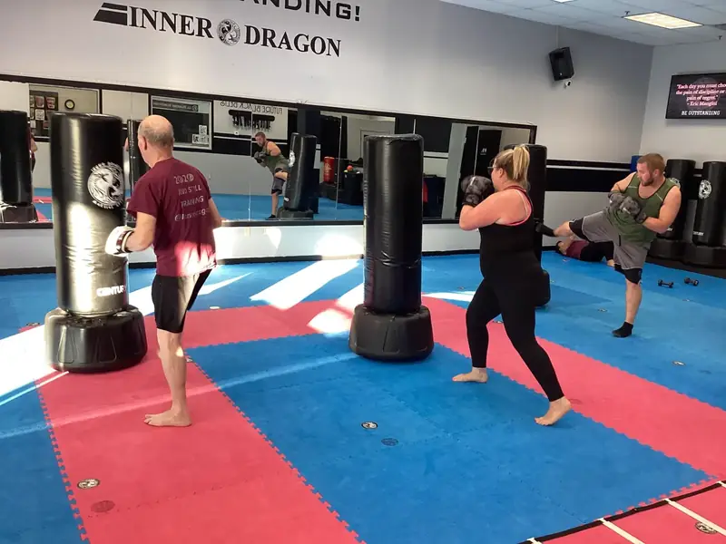 Teen & Adult Kenpo athletes practicing in class at Inner Dragon Martial Arts in Hudson NH
