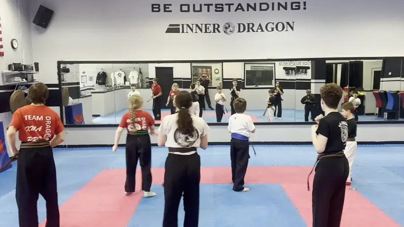 Teen & Adult Kenpo athletes practicing in class at Inner Dragon Martial Arts in Hudson NH