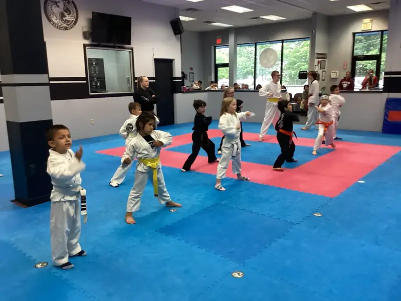 Little Dragons Martial Arts athletes practicing in class at Inner Dragon Martial Arts in Hudson NH