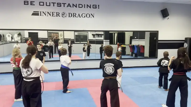 Teen & Adult Kenpo athletes practicing in class at Inner Dragon Martial Arts in Hudson NH